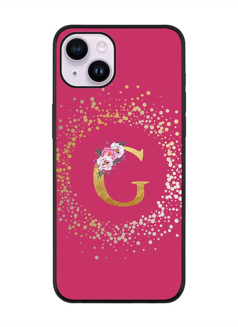 Rugged Black edge case for Apple iPhone 14 Plus, Soft Flexible Phone case Custom Monogram Initial Letter Floral Pattern Alphabet - G (Dark Pink Rose)