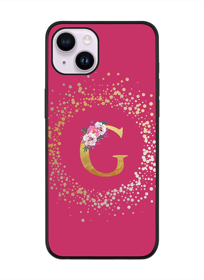 Stylizedd Rugged Black edge case for Apple iPhone 14 Plus, Soft Flexible Phone case Custom Monogram Initial Letter Floral Pattern Alphabet - G (Dark Pink Rose)  - Image 1