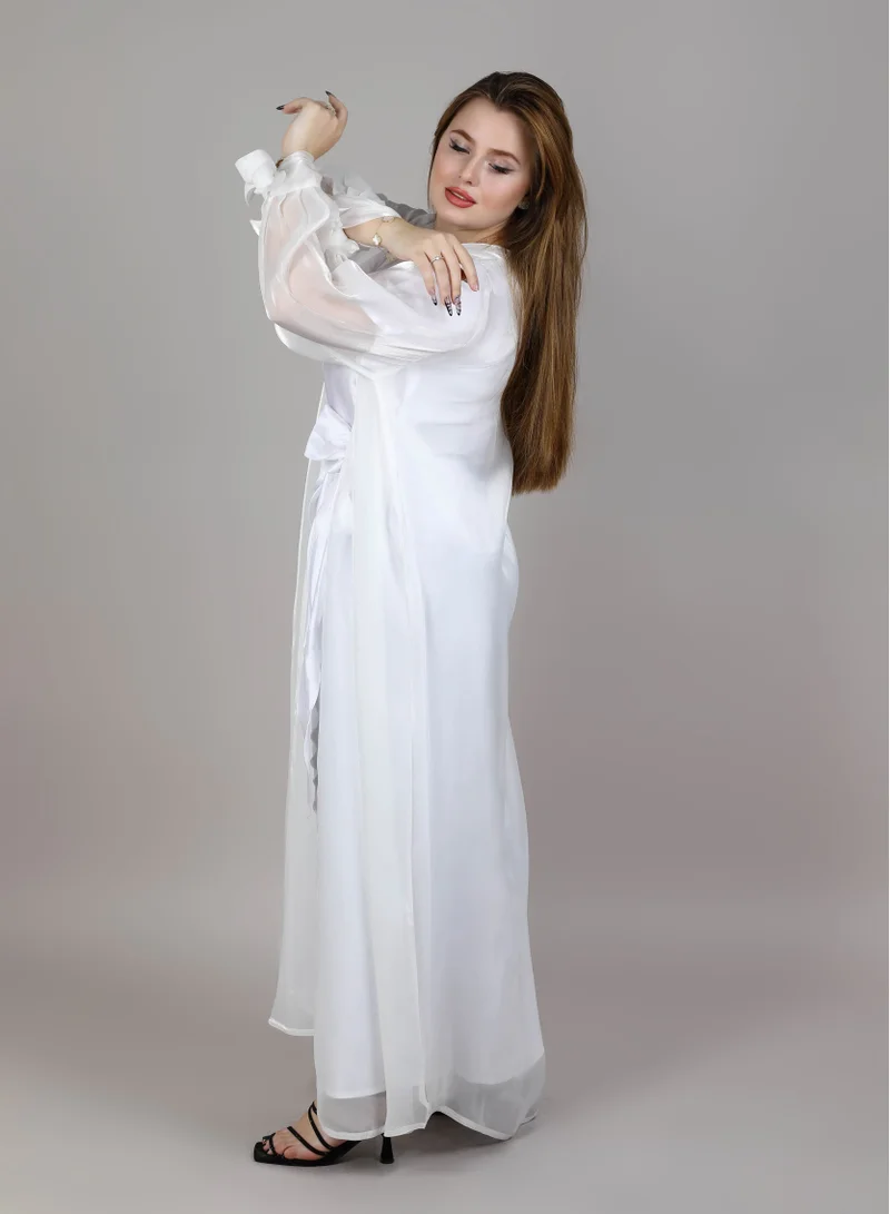 MSquare Fashion MSquare Fashion White Organza Abaya Set With Belt And Under Dress