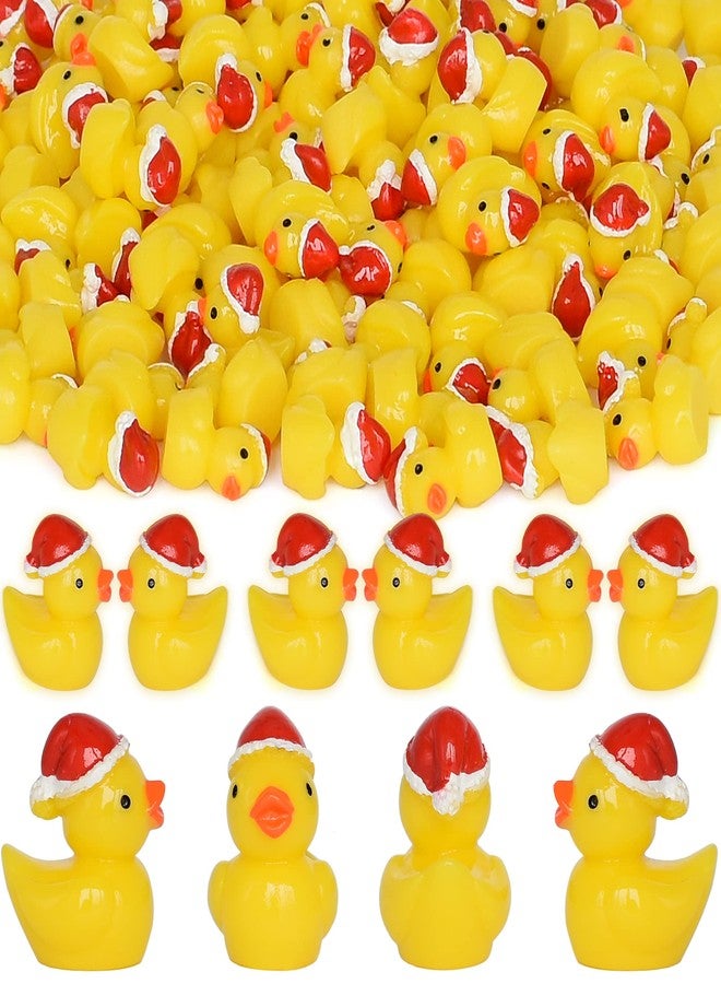 Yuronam 70 Pcs Tiny Christmas Ducks Mini Resin Ducks Miniature Ornaments for Slime, Dollhouse, Garden Decoration(Christmas Hat Yellow Duck) - Image 1