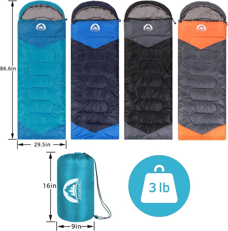 SWTMERRY Sleeping Bag 3 Seasons (Summer, Spring, Fall) Warm & Cool Weather - Lightweight,Waterproof Indoor & Outdoor Use for Kids, Teens & Adults for Hiking and Camping - Image 2