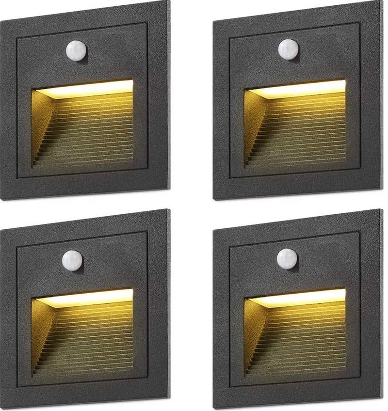 Groeien Pack of 4 LED 3Watt IP65 Grade Waterproof Outdoor/Indoor Conceal Motion Sensor LED Foot Aluminium Wall Light- Warm White (4) - Image 1