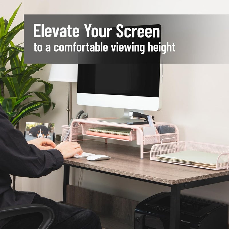 مايند ريدر Mind Reader MESHMONSTA-PNK درج مكتبي شبكي معدني، حامل شاشة ومنظم مكتبي، وردي - Image 2