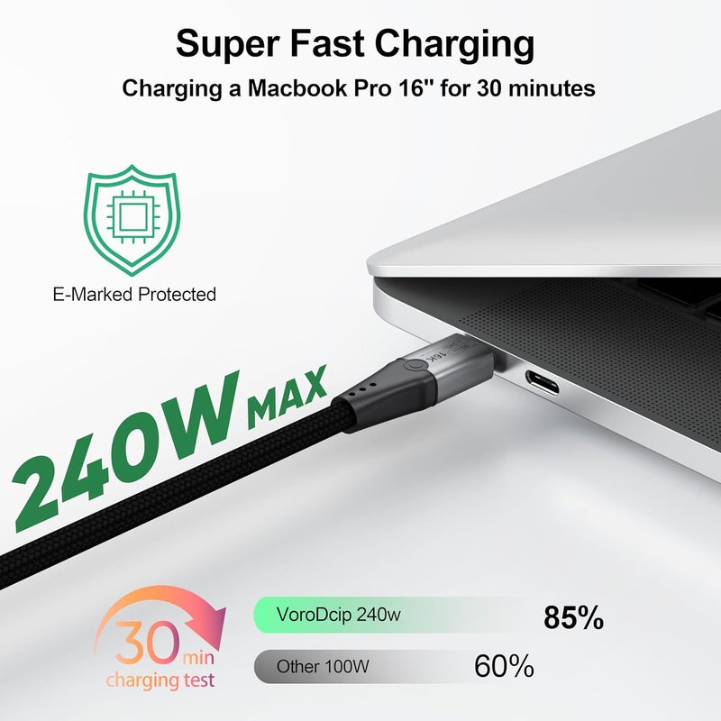 VoroDcip USB 5 Cable 3ft for Thunderbolt 5, 80Gbps Data Transfer 16K Dual 8K Video Display 240W Charging for Thunderbolt 5/USB4 v2, MacBook Pro, Mac mini, Monitor, Z890, Dock, Externel SSD, eGPU - Image 5