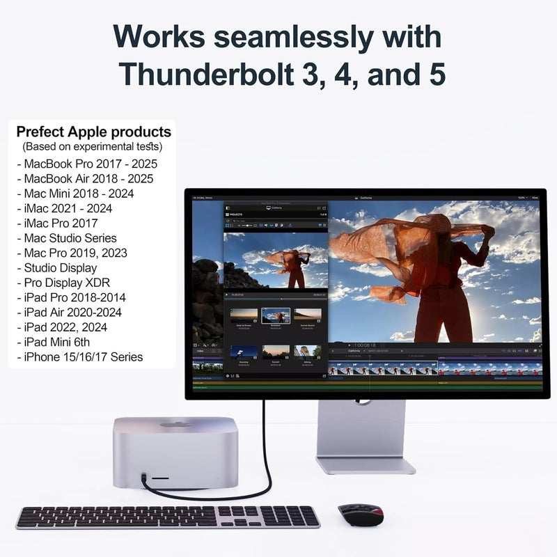 VoroDcip USB 5 Cable 3ft for Thunderbolt 5, 80Gbps Data Transfer 16K Dual 8K Video Display 240W Charging for Thunderbolt 5/USB4 v2, MacBook Pro, Mac mini, Monitor, Z890, Dock, Externel SSD, eGPU - Image 3