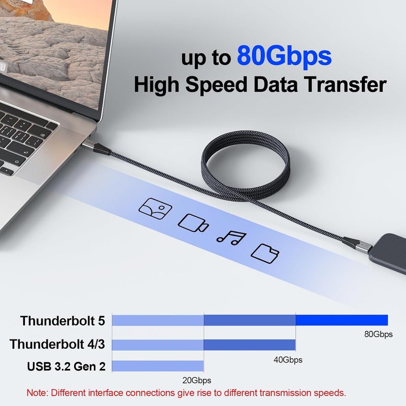 VoroDcip USB 5 Cable 3ft for Thunderbolt 5, 80Gbps Data Transfer 16K Dual 8K Video Display 240W Charging for Thunderbolt 5/USB4 v2, MacBook Pro, Mac mini, Monitor, Z890, Dock, Externel SSD, eGPU - Image 4