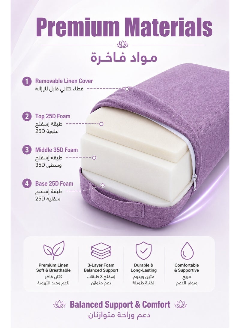 ASIV Purple Yoga Bolster Pillow 1 Pack - Portable Rectangular Meditation Cushion | Yoga Block with Detachable Linen Cover | Washable Yoga Pillow | Yoga Accessories for Restorative Yoga & Long Meditation - Image 2
