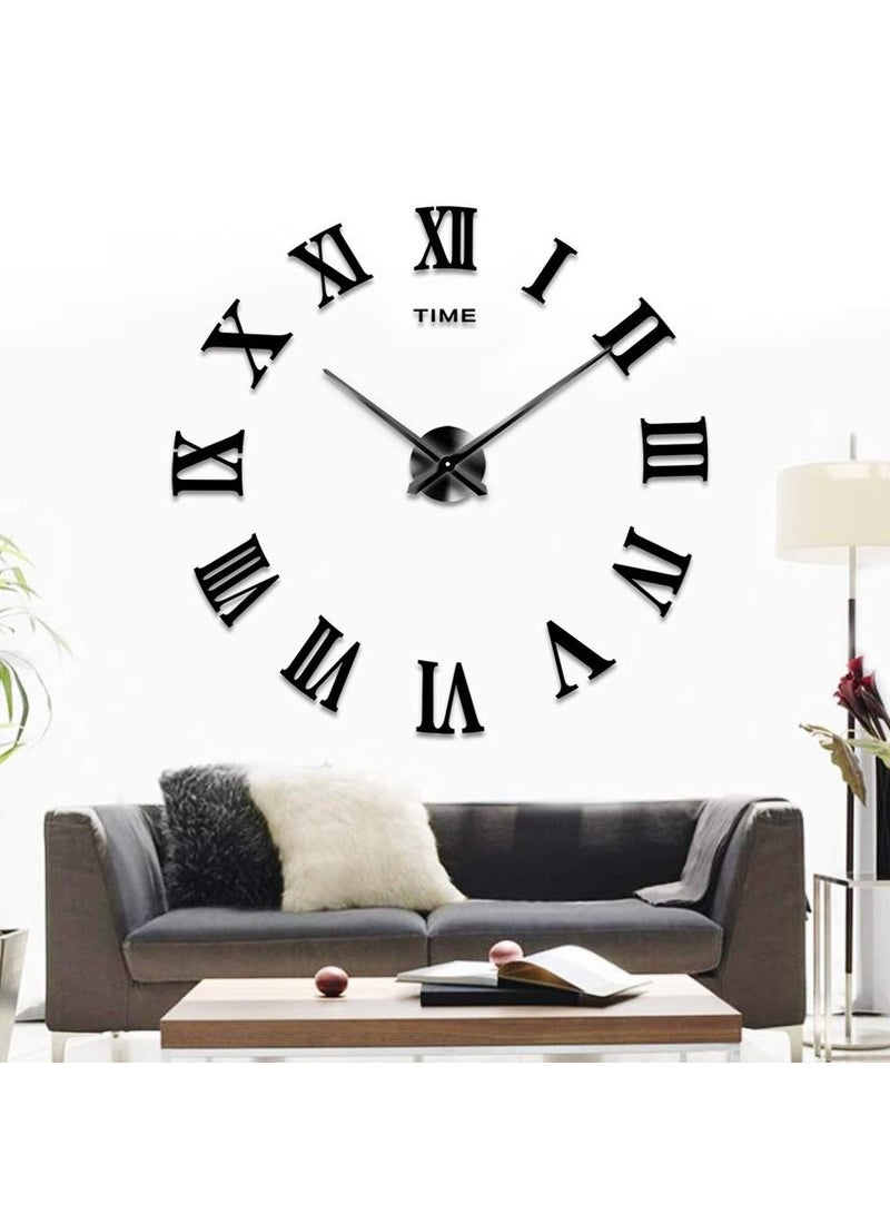 إسكدنيا ساعة حائط بملصقات أكريليك ثلاثية الأبعاد بدون إطار مع أرقام رومانية، ديكور منزلي حديث، حركة صامتة - أسود - Image 2