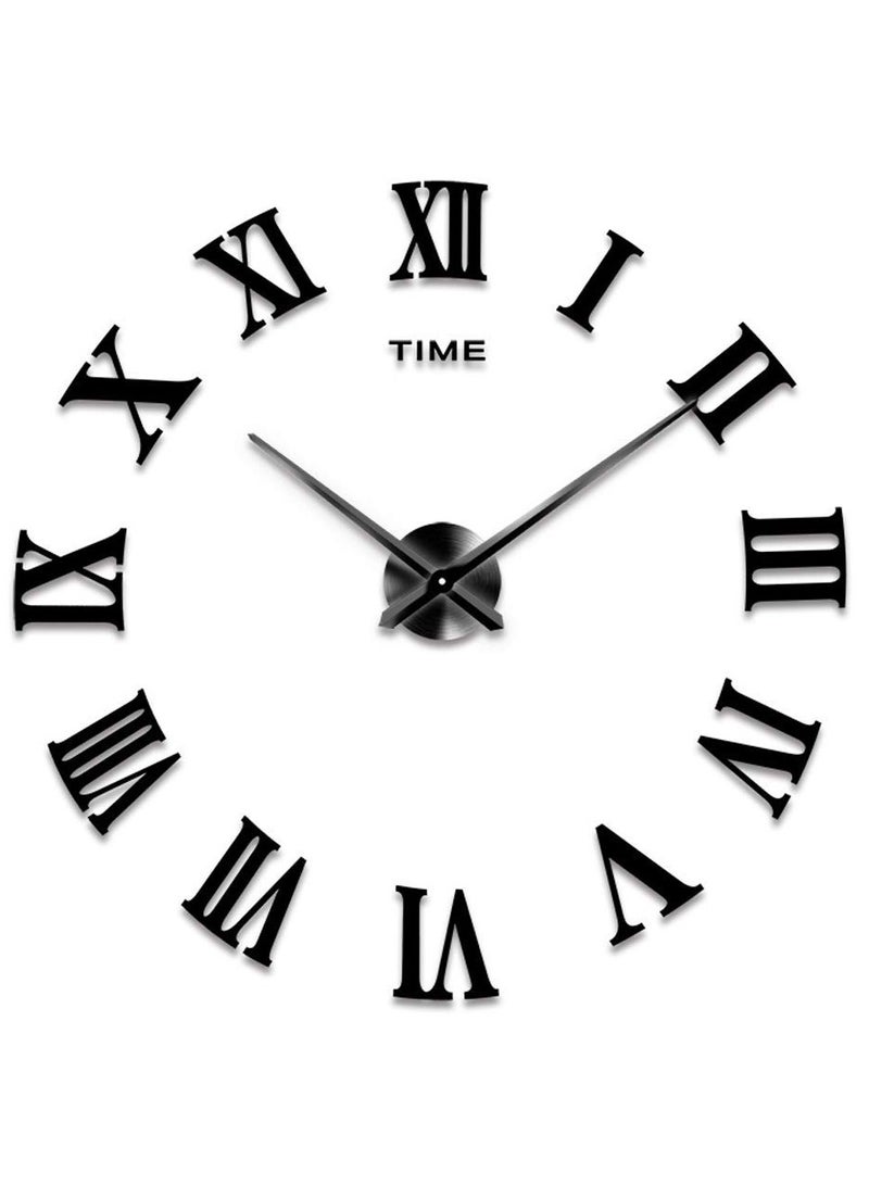 إسكدنيا ساعة حائط بملصقات أكريليك ثلاثية الأبعاد بدون إطار مع أرقام رومانية، ديكور منزلي حديث، حركة صامتة - أسود - Image 1