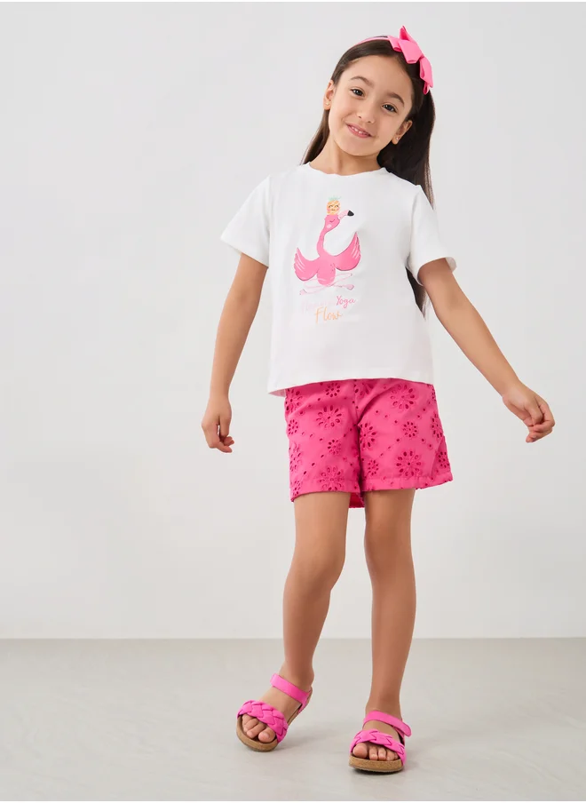 Styli Styli Graphic Print Round Neck T-Shirt and Shorts Set