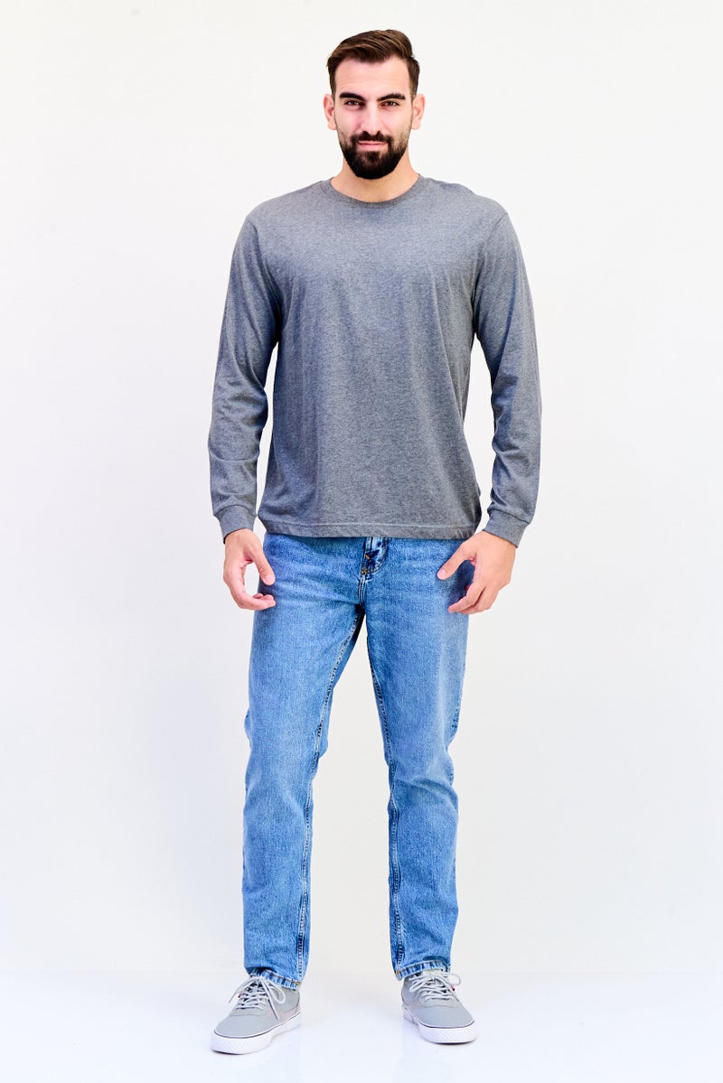 GAP Men Crew Neck Long Sleeves Heather T-shirt, Grey - Image 3