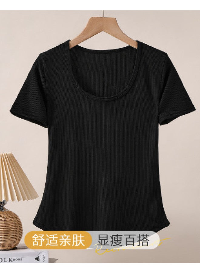 Your Sun Summer Thin Round Neck Women'S Basic T-Shirt Short Sleeve Solid Color Slim Fit Can Be Worn Alone - Image 1