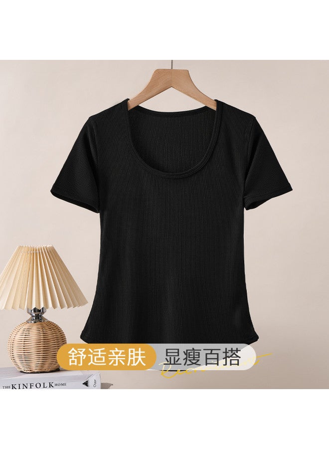 Your Sun Summer Thin Round Neck Women'S Basic T-Shirt Short Sleeve Solid Color Slim Fit Can Be Worn Alone - Image 2