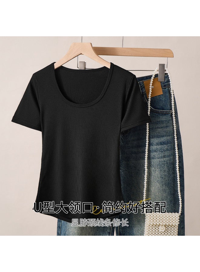 Your Sun Summer Thin Round Neck Women'S Basic T-Shirt Short Sleeve Solid Color Slim Fit Can Be Worn Alone - Image 3
