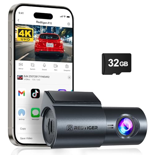 REDTIGER F11 4K Mini Car Dash Cam Front with WiFi, Night View, WDR, Loop Recording, 24H Parking Mode, Easy Installation, 32GB Card Included, Supports 256GB Max - Image 1