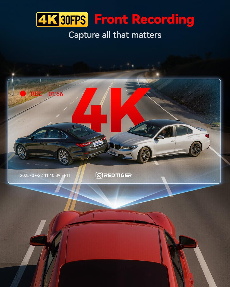 REDTIGER F11 4K Mini Car Dash Cam Front with WiFi, Night View, WDR, Loop Recording, 24H Parking Mode, Easy Installation, 32GB Card Included, Supports 256GB Max - Image 3
