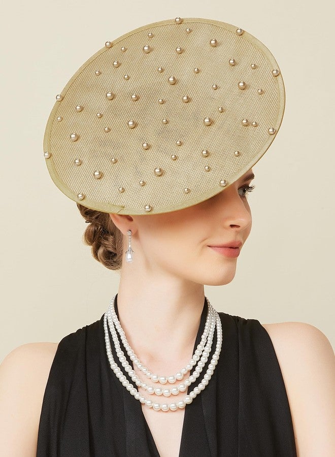 كوكو لاند قبعة كوكولاند المزينة، قبعة كوكتيل لحفلات الشاي، طوق رأس ديربي، قبعات كنتاكي مسطحة لحفلات الزفاف، ذهبية اللون - Image 2