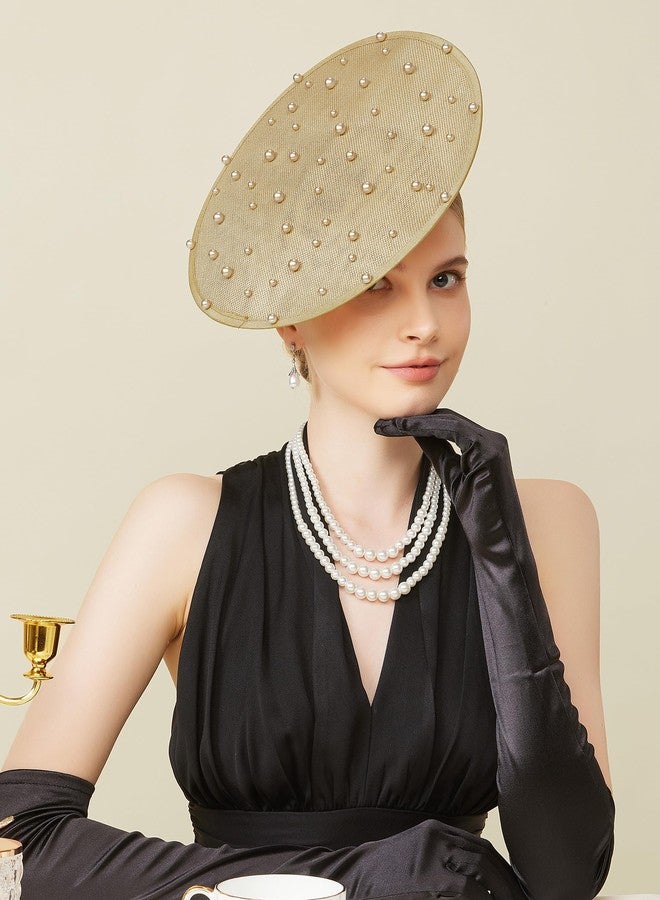 كوكو لاند قبعة كوكولاند المزينة، قبعة كوكتيل لحفلات الشاي، طوق رأس ديربي، قبعات كنتاكي مسطحة لحفلات الزفاف، ذهبية اللون - Image 3