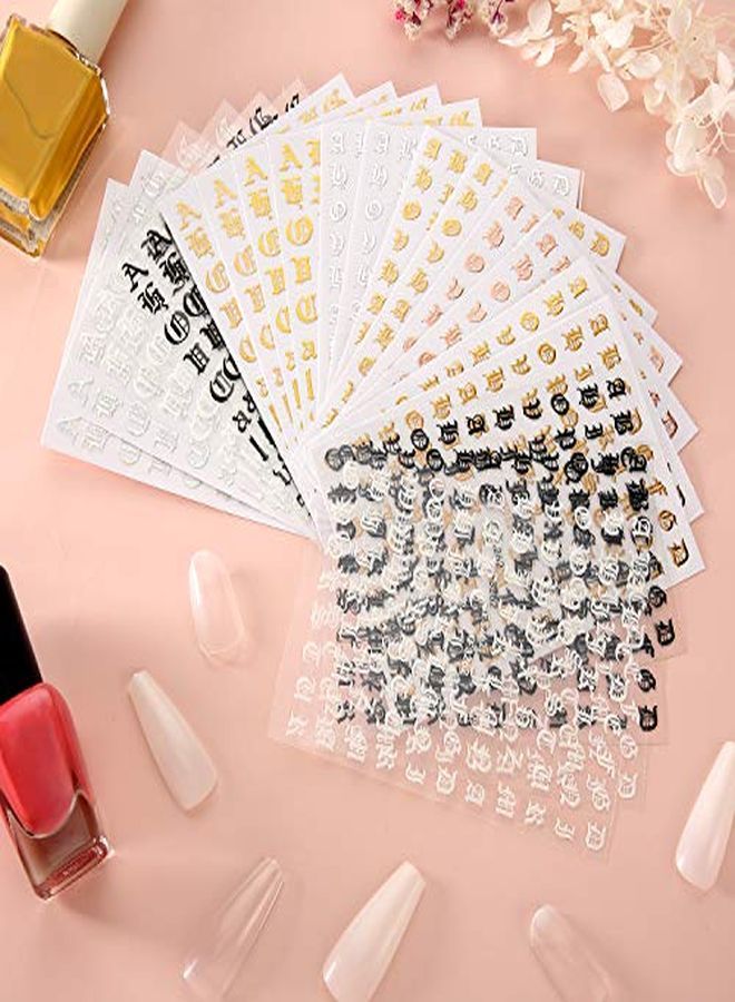 Maitys 24 Sheets Holographic Letter Nail Art Stickers Old English Alphabet Nail Decals Adhesive Letter 3D Nail Art Stickers For Women Girls  Nail Decoration Manicure - Image 4