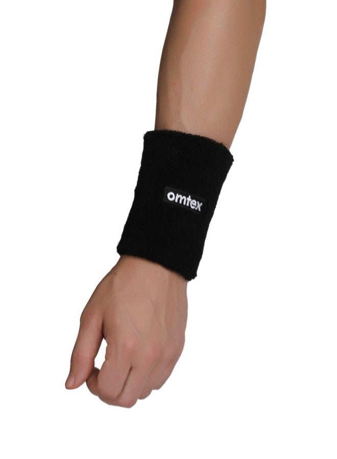 omtex Sweat band wrist band / wrist support for gym, cricket, running and sports activities 5 inches (Black) - Image 2