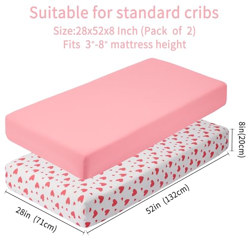 GUNTAIL Baby Crib Sheets for Boys Girls, 2 Pack Fitted Crib Sheet for Standard Crib and Toddler Mattress, Soft Microfiber Baby Sheet 52x28x8in. (Love & Pink) - Image 3