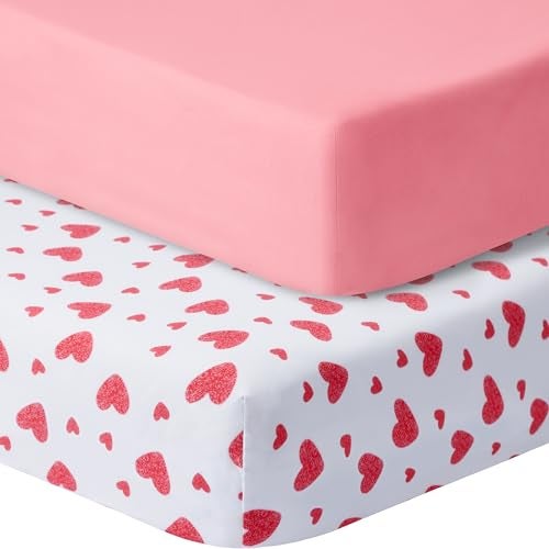 GUNTAIL Baby Crib Sheets for Boys Girls, 2 Pack Fitted Crib Sheet for Standard Crib and Toddler Mattress, Soft Microfiber Baby Sheet 52x28x8in. (Love & Pink) - Image 1