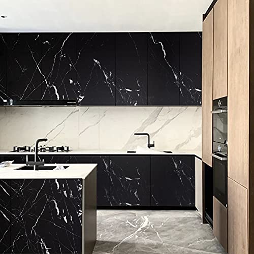 practicalWs 17.71''×196.8'' Marble Contact Paper Black/White Peel and Stick Wallpaper Thicken Self Adhesive Black Wallpaper for Countertops Cabinets Decorative Easy to Remove Upgrade - Image 2