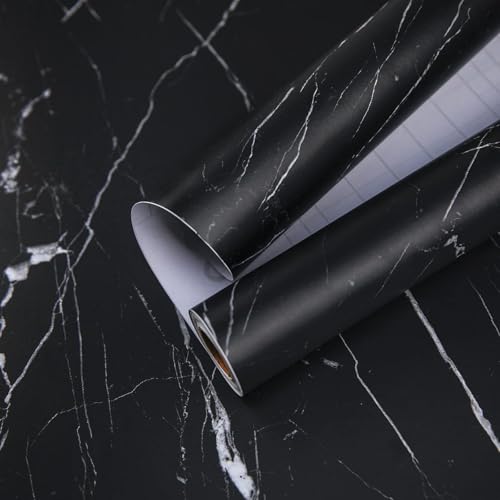 practicalWs 17.71''×196.8'' Marble Contact Paper Black/White Peel and Stick Wallpaper Thicken Self Adhesive Black Wallpaper for Countertops Cabinets Decorative Easy to Remove Upgrade - Image 1