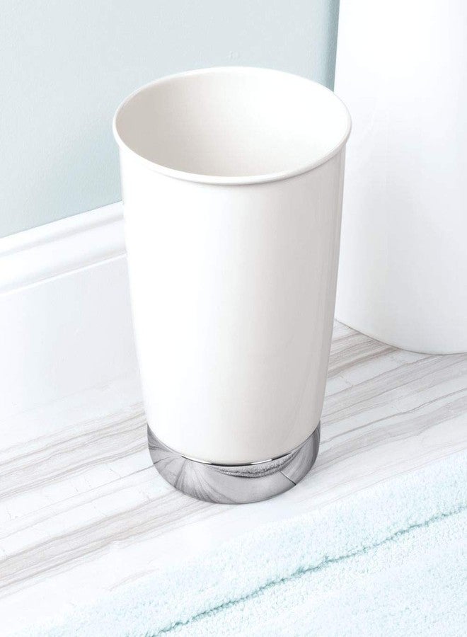 InterDesign iDesign York Wastebasket, Metal Small Round Vintage Trash Can for Bathroom, Bedroom, Dorm, College, Office, 8.5" x 8.5" x 9.75", White and Chrome - Image 3