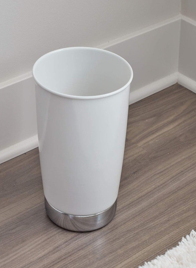 InterDesign iDesign York Wastebasket, Metal Small Round Vintage Trash Can for Bathroom, Bedroom, Dorm, College, Office, 8.5" x 8.5" x 9.75", White and Chrome - Image 2