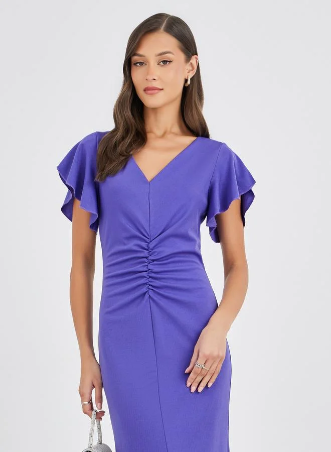 ستايلي Styli Solid Ruffled Sleeves Mermaid Maxi Dress