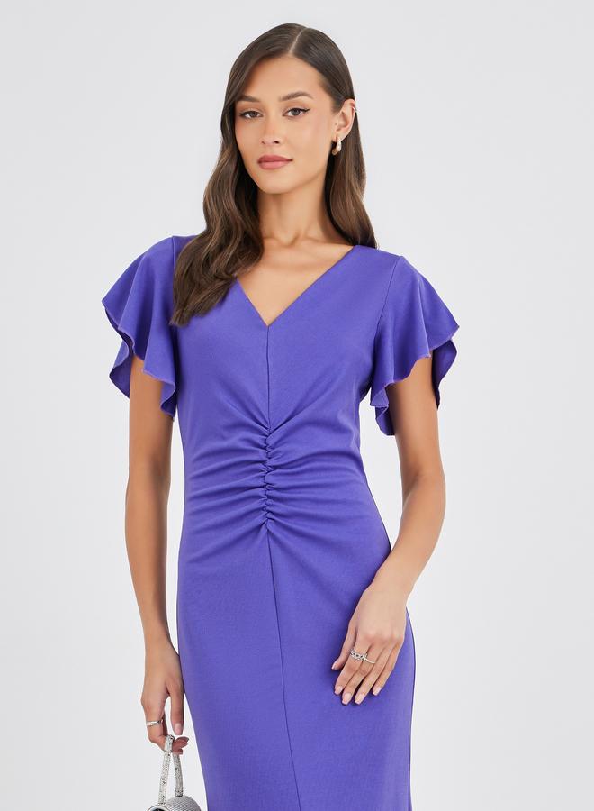 Styli Solid Ruffled Sleeves Mermaid Maxi Dress - Image 2