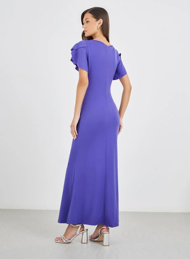 Styli Styli Solid Ruffled Sleeves Mermaid Maxi Dress
