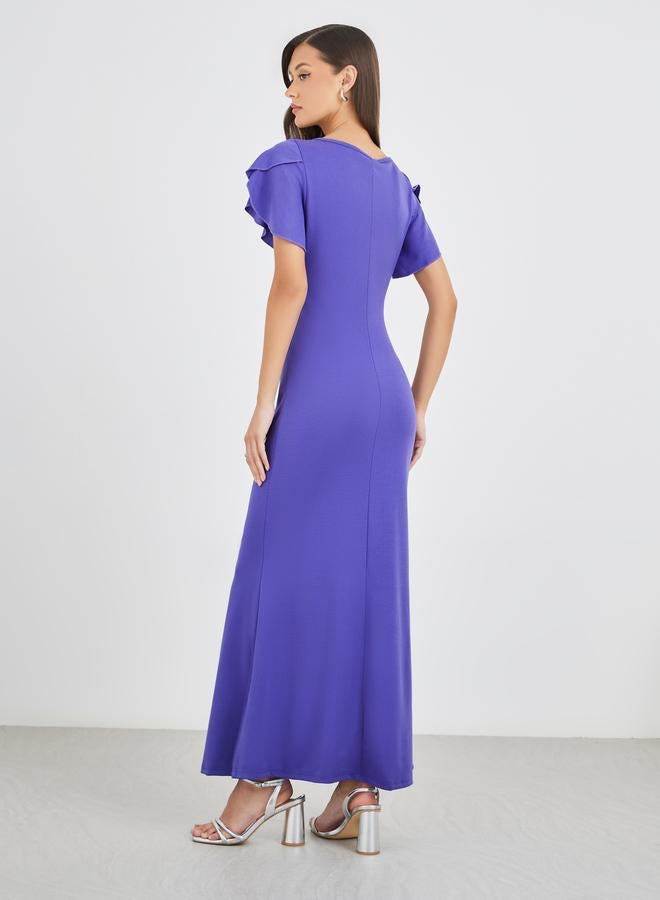 Styli Solid Ruffled Sleeves Mermaid Maxi Dress - Image 5