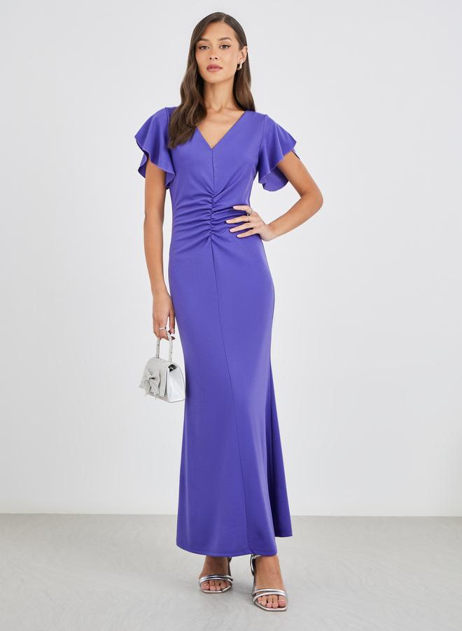 Styli Solid Ruffled Sleeves Mermaid Maxi Dress - Image 1