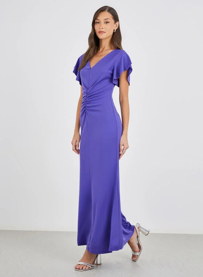Styli Styli Solid Ruffled Sleeves Mermaid Maxi Dress