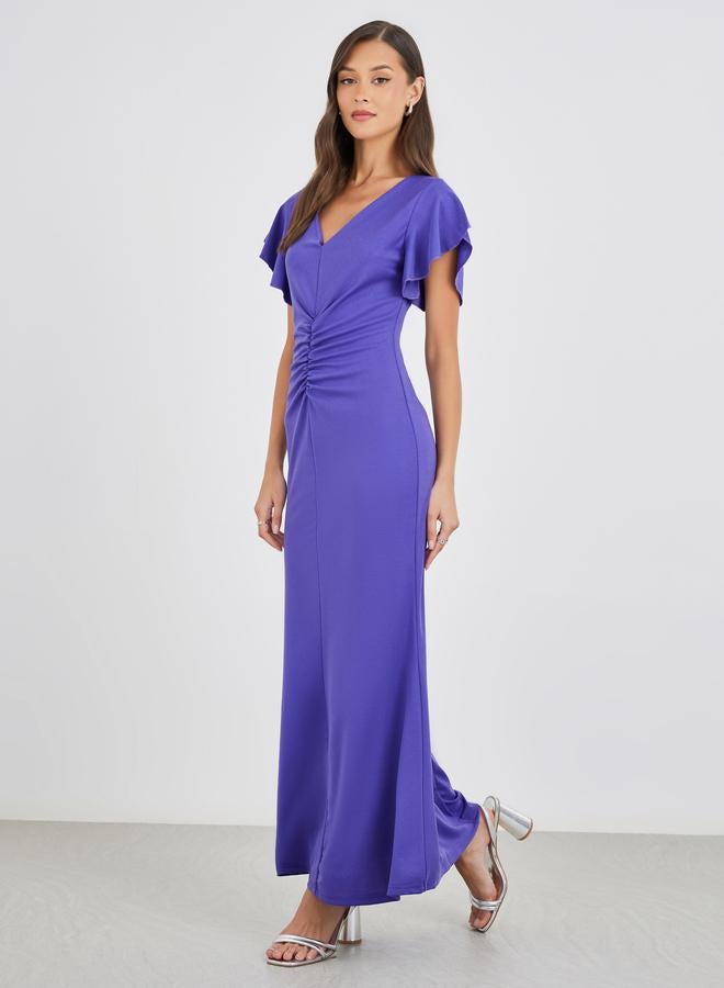 Styli Solid Ruffled Sleeves Mermaid Maxi Dress - Image 3
