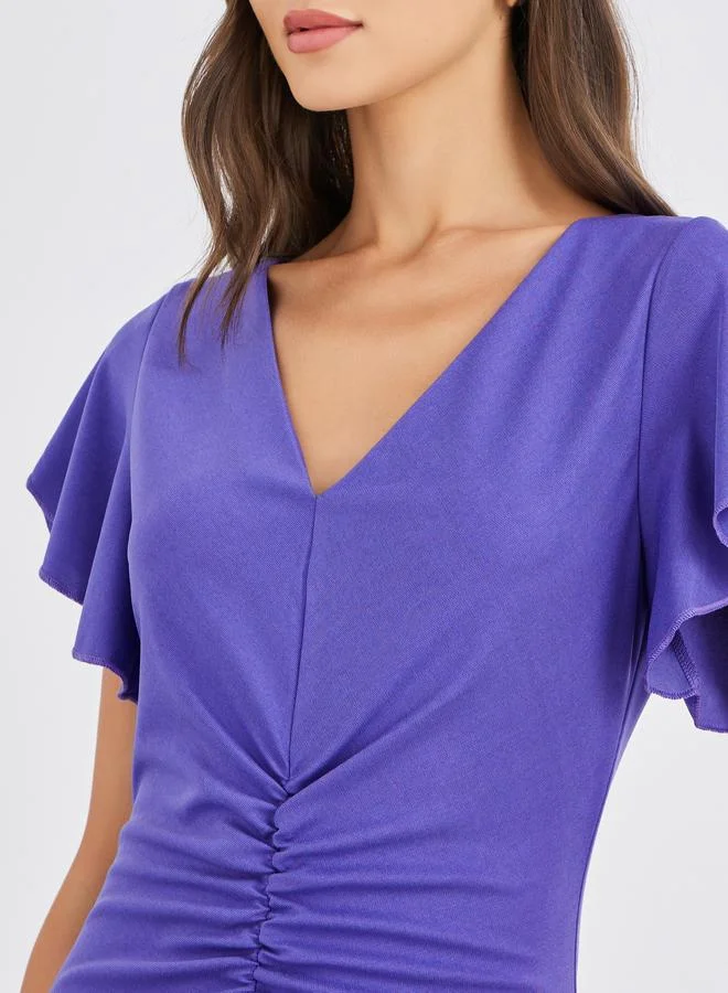 Styli Styli Solid Ruffled Sleeves Mermaid Maxi Dress