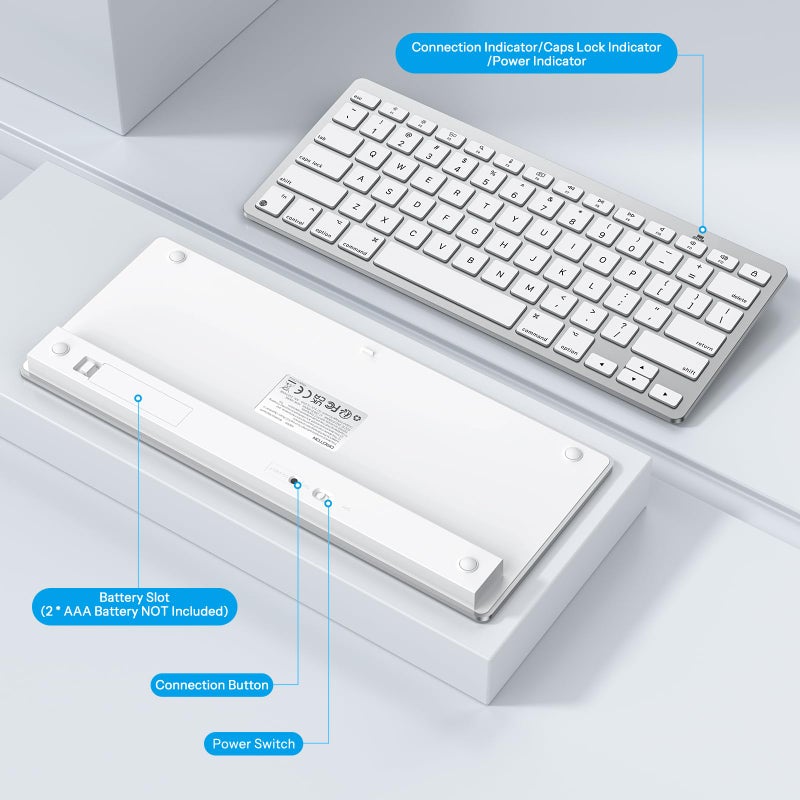 OMOTON Wireless Keyboard for Mac, Keyboard for Mac, Stable Bluetooth & Ultra-Slim Portable, Ergonomic Design, Compatible with MacBook Pro/Air/iMac, Silverwhite - Image 5