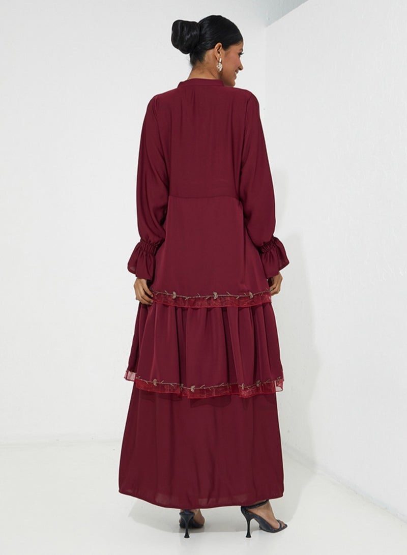 روزيت عباية عباية حمراء مع تطريز متعدد الطبقات - Image 3