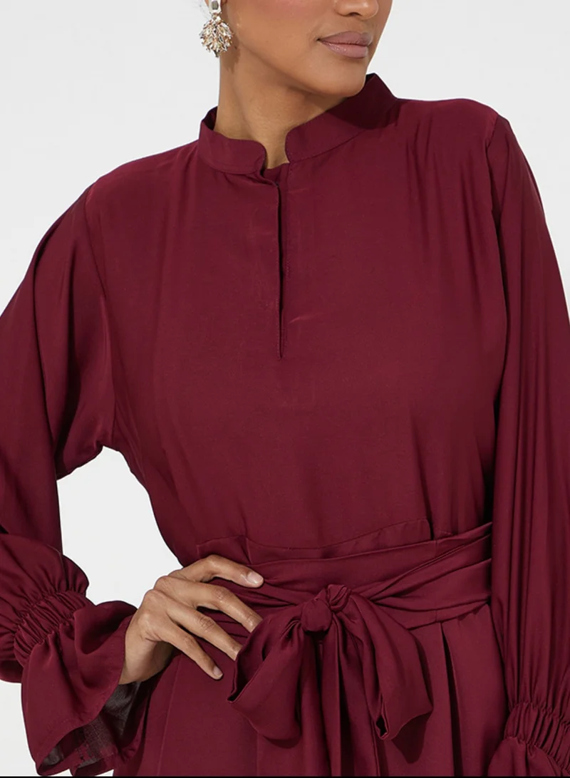 Rosette Abaya Red abaya with layered embroidery