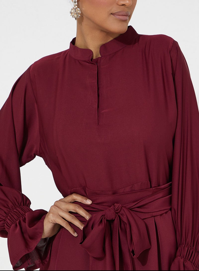 روزيت عباية عباية حمراء مع تطريز متعدد الطبقات - Image 4