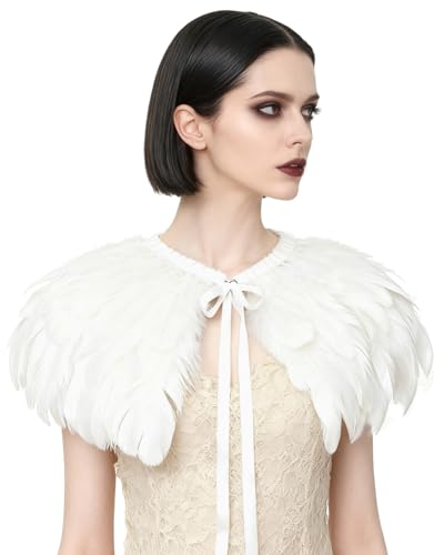 L'VOW Fashion Feather Cape Stole Black White Beige Shawl Burning Man Costumes - Image 1