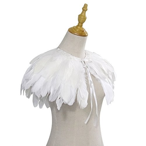 L'VOW Fashion Feather Cape Stole Black White Beige Shawl Burning Man Costumes - Image 5
