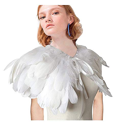 L'VOW Fashion Feather Cape Stole Black White Beige Shawl Burning Man Costumes - Image 4
