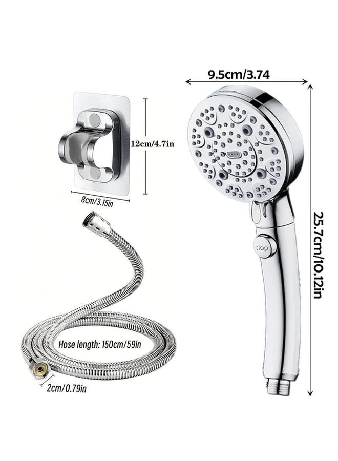 Round Shower Head Silvery Wall Bracket 1 5M 9 Water Flow Settings Handheld Combo - Image 3
