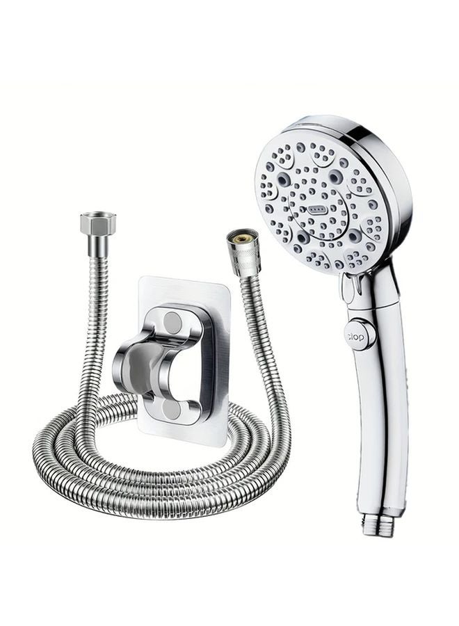 Round Shower Head Silvery Wall Bracket 1 5M 9 Water Flow Settings Handheld Combo - Image 1