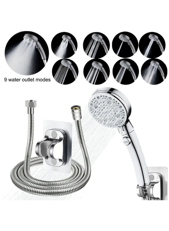 Round Shower Head Silvery Wall Bracket 1 5M 9 Water Flow Settings Handheld Combo - Image 5