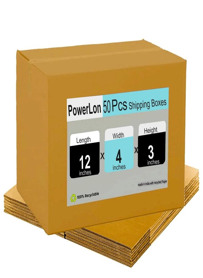 Powerlon 3 Ply Brown Corrugated Box Packing box Size 12 x 4 x 3 Length 12 inch Width 4 inch Height 3 inch Shipping box Courier Box (Pack of 50) - Image 1
