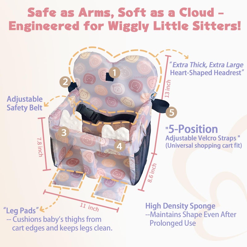 LWWACSS Premium Baby Shopping Cart Cover & High Chair Seat Protector - Universal Fit for Grocery Carts, Restaurant Chairsï¼ŒRestaurant Seats, and Park Swings-Girl & Boyï¼ˆLittle Bearï¼‰ - Image 2